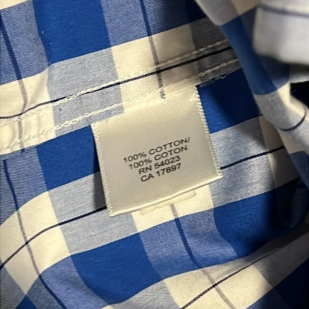 Banana Republic Blue and White Plaid Men's Long‎ Sleeve Dress Shirt Slim Fit L